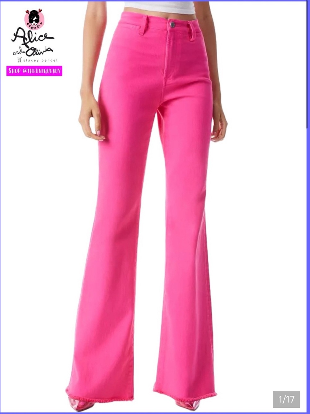 Alice + Olivia Jeans Hot Pink Flare Bell Bottom Jeans Size 26